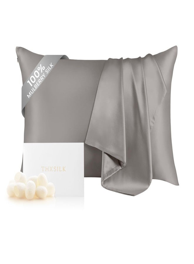 THXSILK 100% Natural Mulberry Silk Pillowcase for Hair and Skin, Grade 6A+ Pillowcase with Hidden Zipper, Soft Breathable Smooth Both Sided Silk Pillow Cover(Standard 20x26inch, Grey) - Image 1